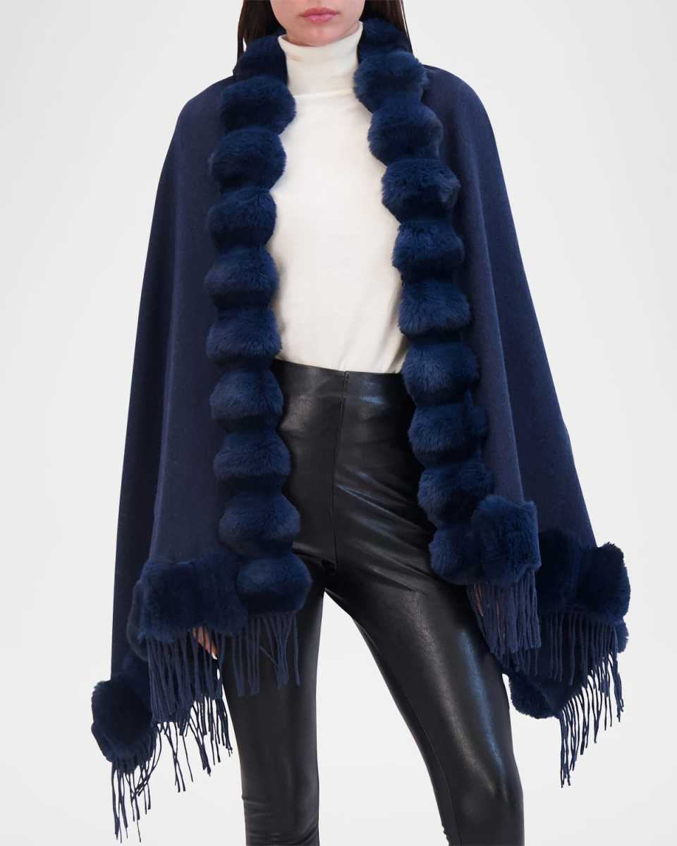 Cashmere Blend Cape W/ Chinchilla-Like Trim